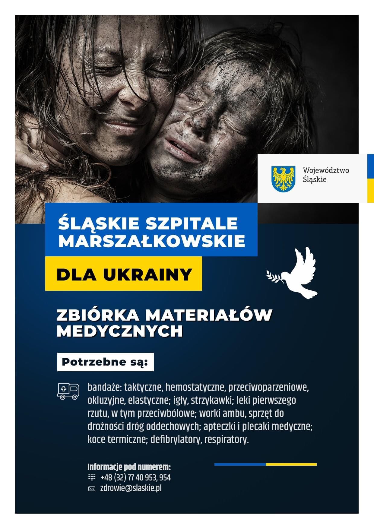 Plakat Ślaskie Szpitale Marszałkowskie dla Ukrainy